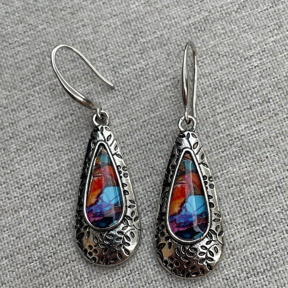 Pretty colors silver teardrop earrings new gift wife girlfriend mom boho tear